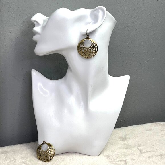 Vintage Premier Designs Dangle Earrings Brass Metal Perforated Boho - Picture 1 of 5